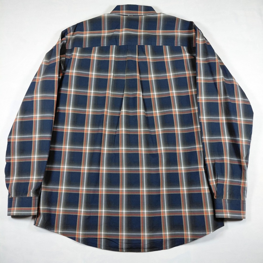 Cinch Mens Large Long Sleeve Button Down Shirt Blue Orange Plaid Paisley Trim - Picture 7 of 13